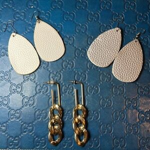 Elegant Gold and Cream Earrings Set 3 pairs